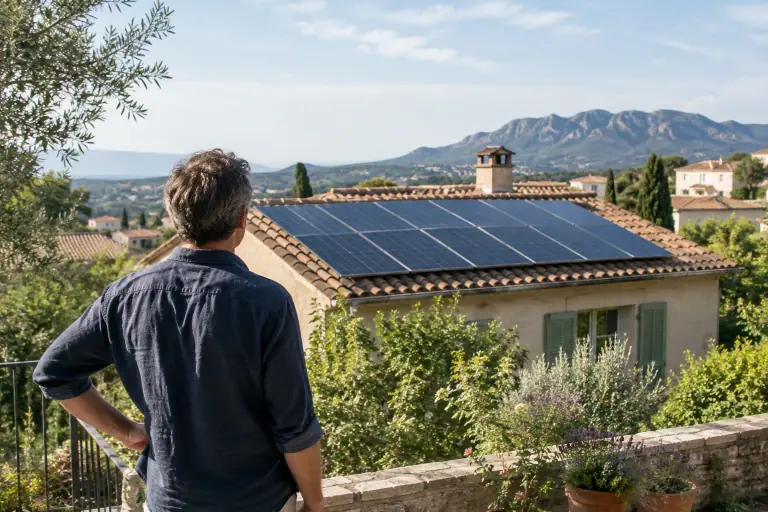 Panneaux photovoltaïques installés sur une toiture résidentielle dans le sud de la France