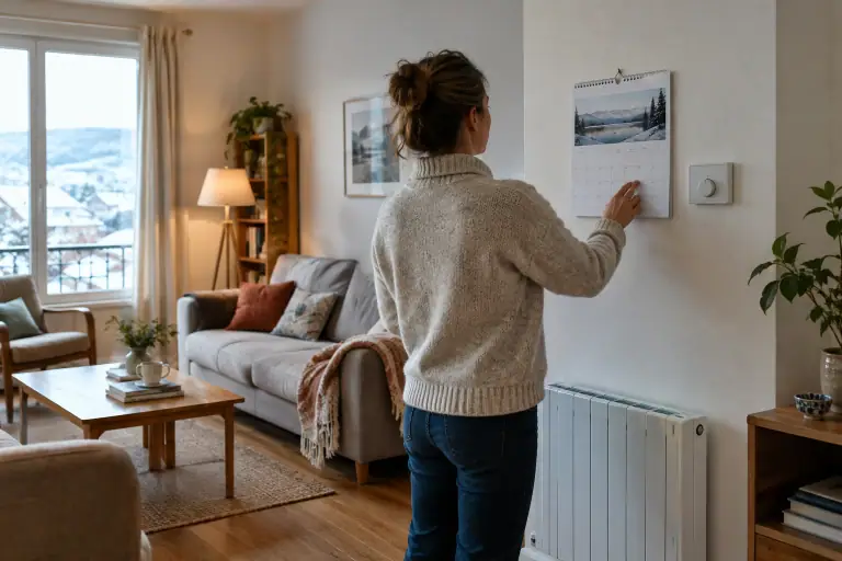 Habitant préparant le chauffage de son logement avant une journée Tempo rouge